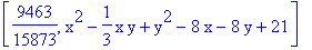 [9463/15873, x^2-1/3*x*y+y^2-8*x-8*y+21]